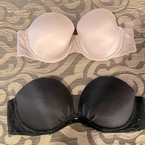 🖤 Victoria's Secret Strapless Bras 36c Lined Fabolous Black & Taupe